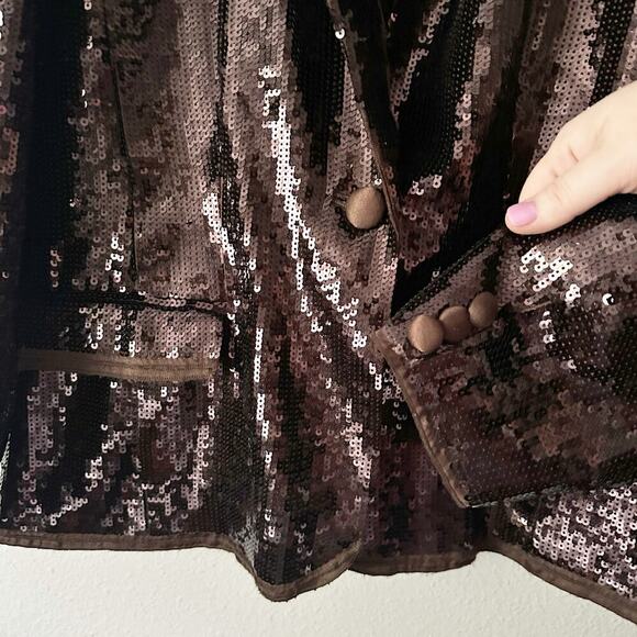 Chico's Size 3 Shining Tux Sheron Jacket Women's Size XL Brown Sequin & Satin - Picture 3 of 12